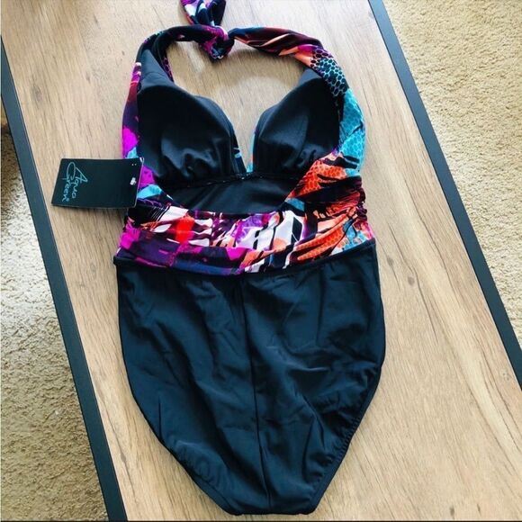 Aqua Green Colorful Halter One Piece Swimsuit - Picture 5 of 6